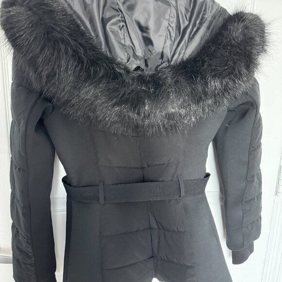 Michael Kors Women's Faux Fur Trim Belted Puffer Jacket Black Size S - Picture 6 of 6